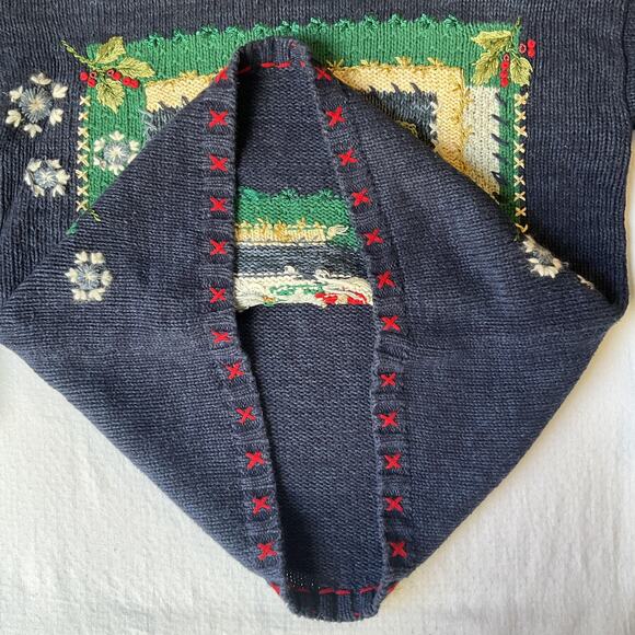 Tiara Petites Women Sweatshirt MEDIUM Navy Graphic Print Snowman Christmas - Picture 4 of 9